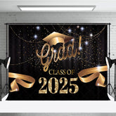 Aperturee - Aperturee Black Curtain Gold Ribbon Congrats Grad Backdrop